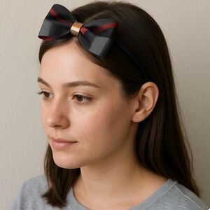 Handmade Headband Plaid Bow (grey, red, black) fits adults head